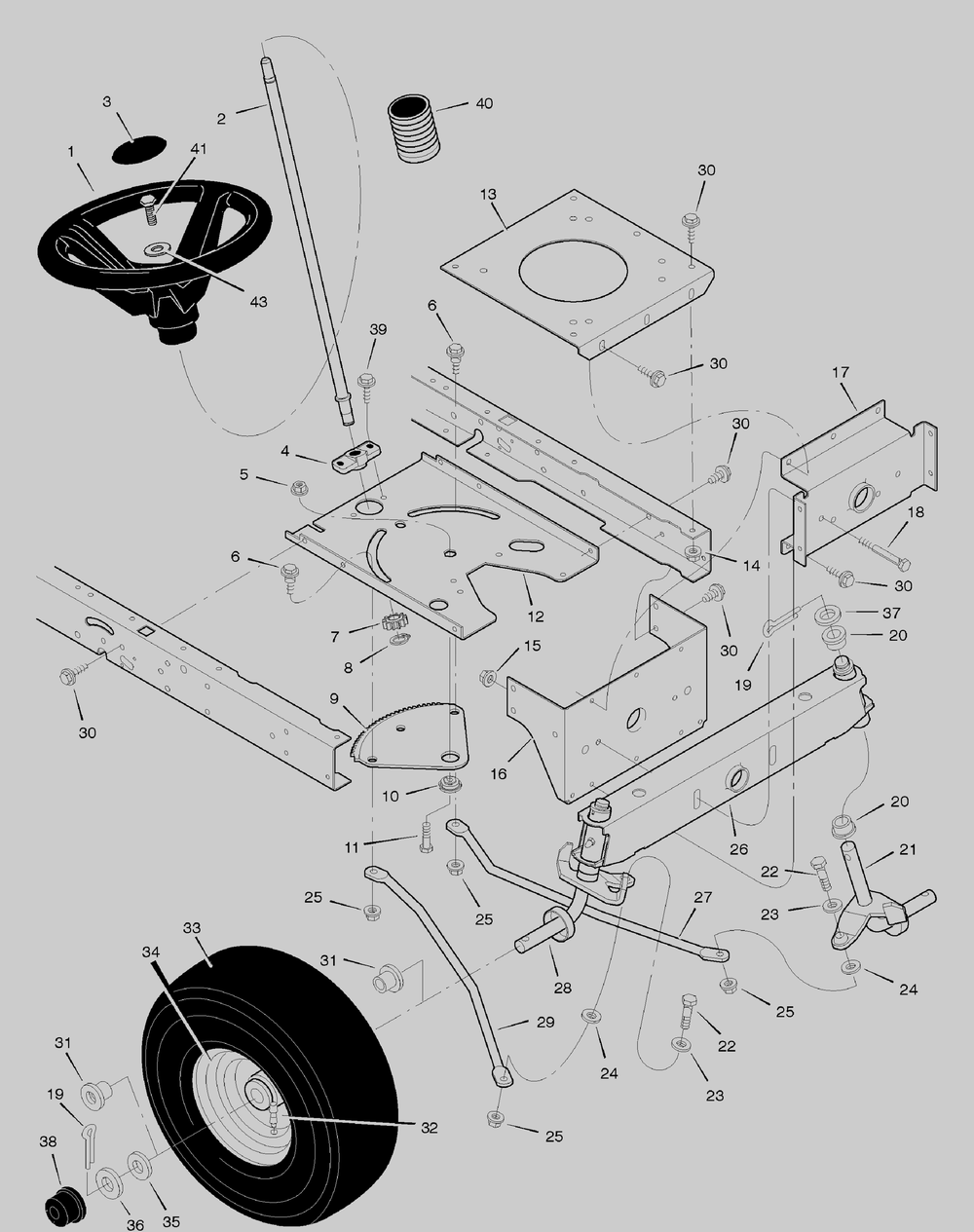 Steering Diagram and Parts List for 425001X8A 2004 Briggs and Stratton Lawn Tractor